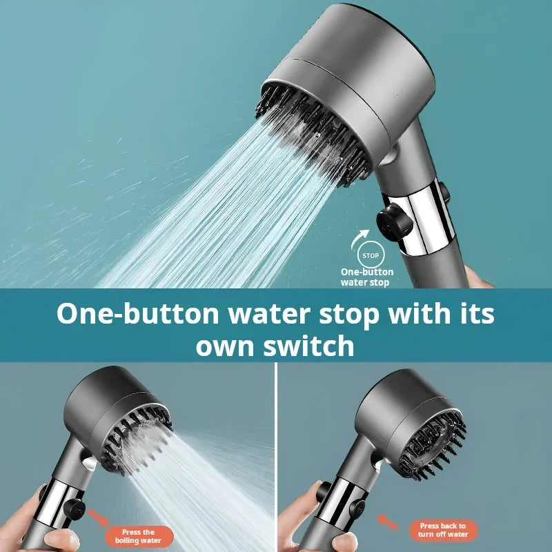 Pressurized sprinkler head three gear one button water stop bathroom massage bath filtration spray hand held sprinkler