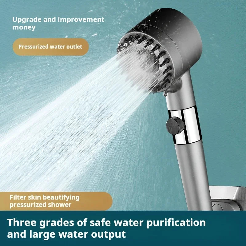 Pressurized sprinkler head three gear one button water stop bathroom massage bath filtration spray hand held sprinkler